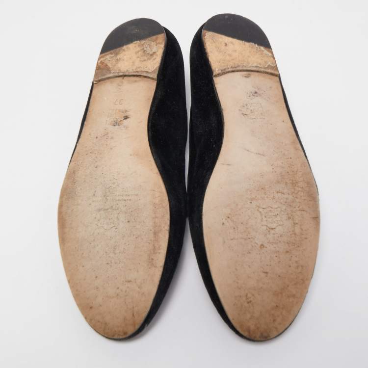 Pre Owned Carolina Herrera Black Suede Smoking Slipper  Size 37
