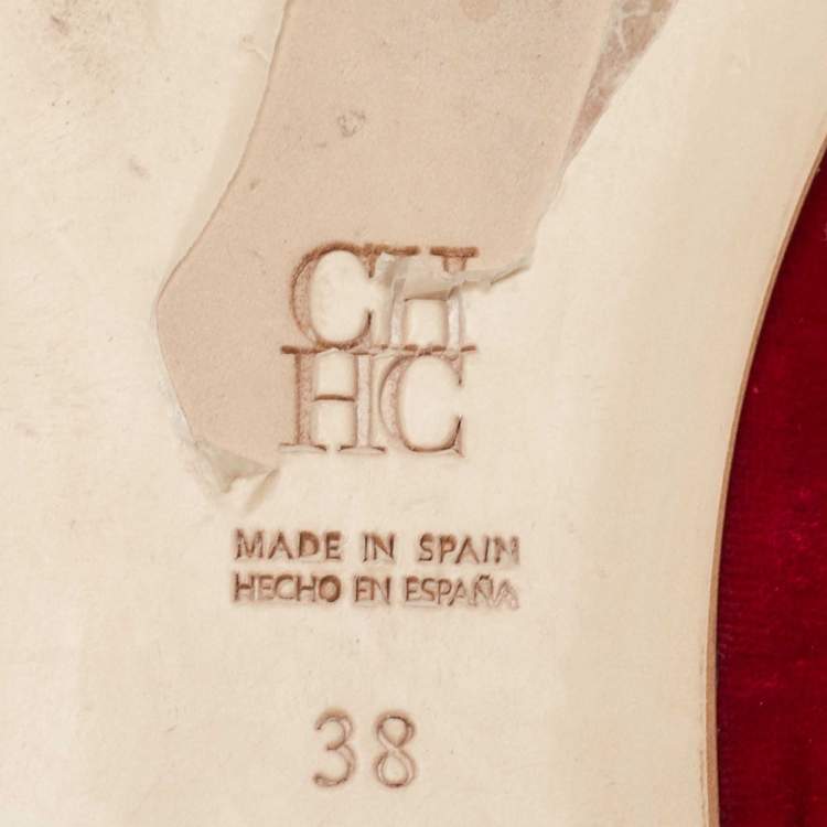 Pre Owned Carolina Herrera Burgundy/Blue Velvet Crystals Embellished Flat Mules Size 38