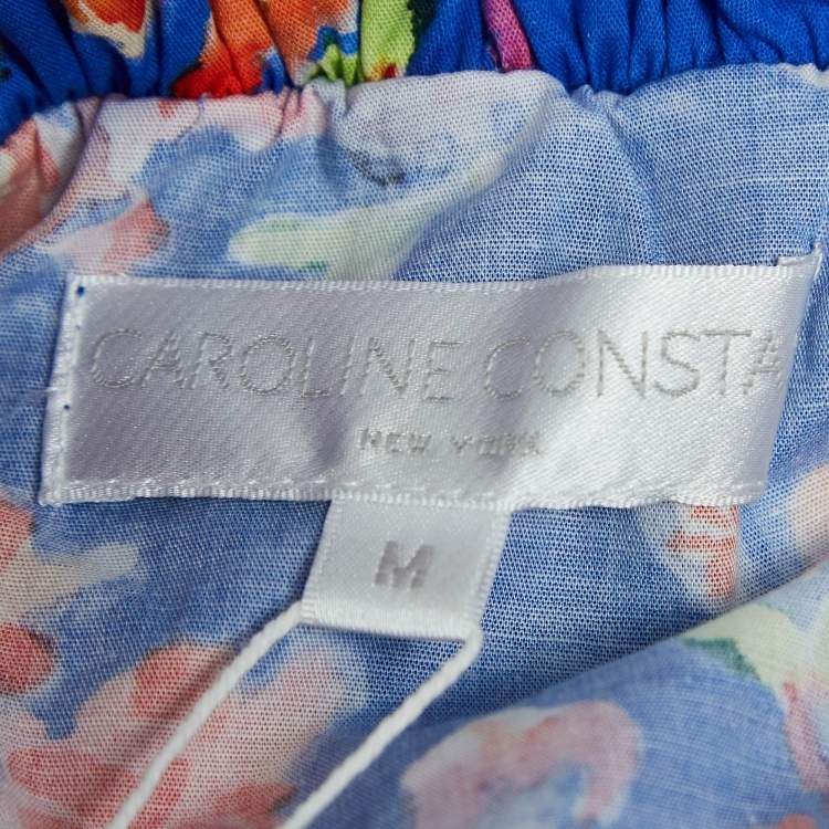 Pre Owned Caroline Constas Blue Printed Cotton Blend Ruffled Mini Dress M