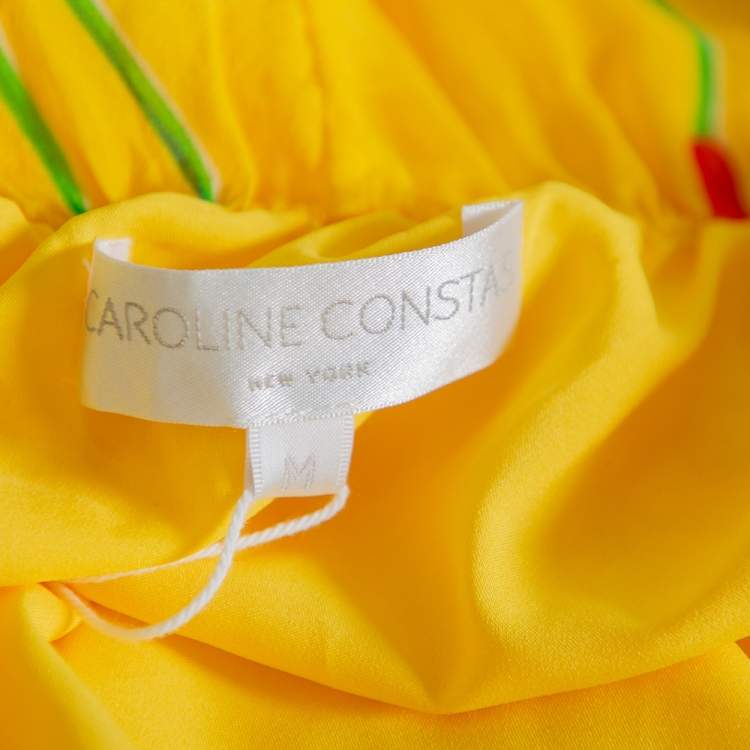 مملوكة مسبقًا Caroline Constas Yellow Printed Silk Ruffled Asymmetric Hem Adelle Midi Skirt M