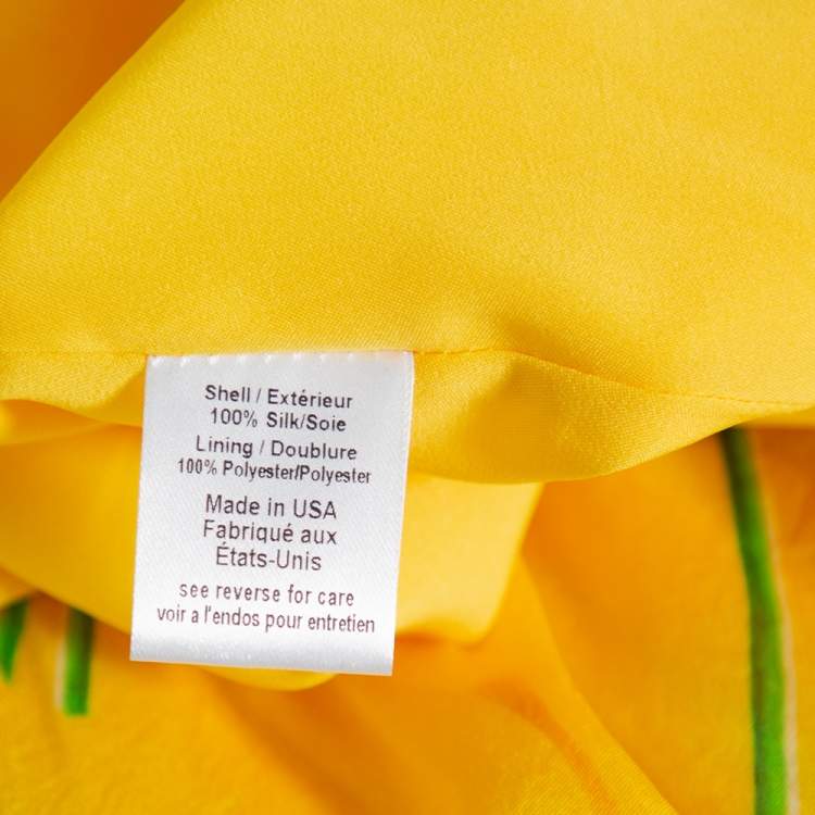 مملوكة مسبقًا Caroline Constas Yellow Printed Silk Ruffled Asymmetric Hem Adelle Midi Skirt M