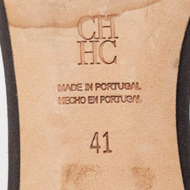 Pre Owned CH Carolina Herrera Black Satin and Glitter Slide Sandals Size 41