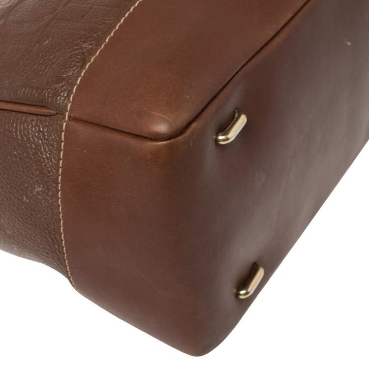Pre Owned Carolina Herrera Brown Monogram Embossed Leather Hobo
