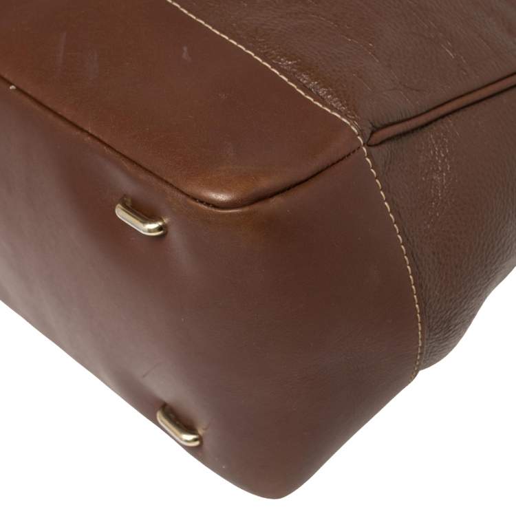 Pre Owned Carolina Herrera Brown Monogram Embossed Leather Hobo