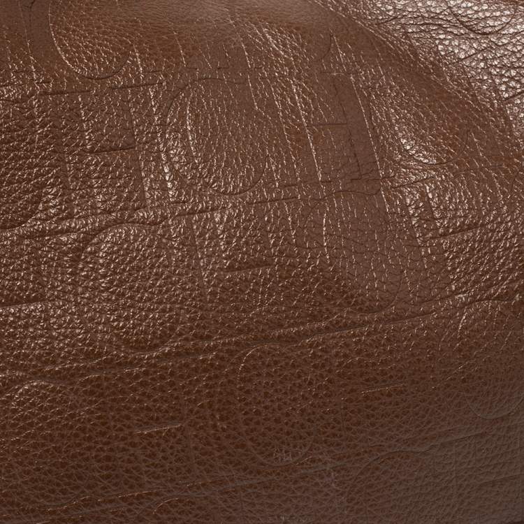 Pre Owned Carolina Herrera Brown Monogram Embossed Leather Hobo