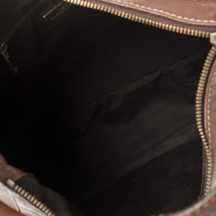 Pre Owned Carolina Herrera Brown Monogram Embossed Leather Hobo
