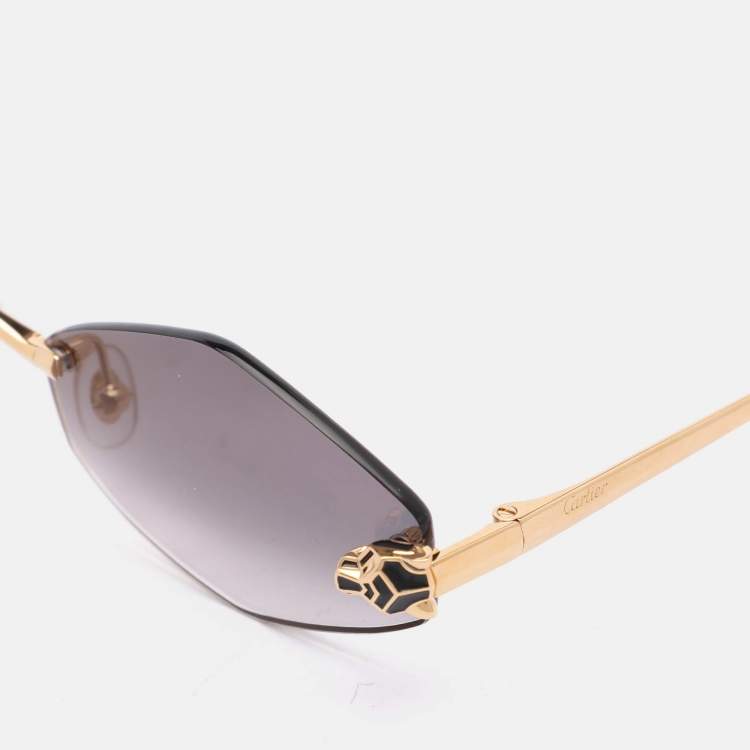 Pre Owned Cartier Gold Tone/Black CT0433S Panther Rimless Sunglass