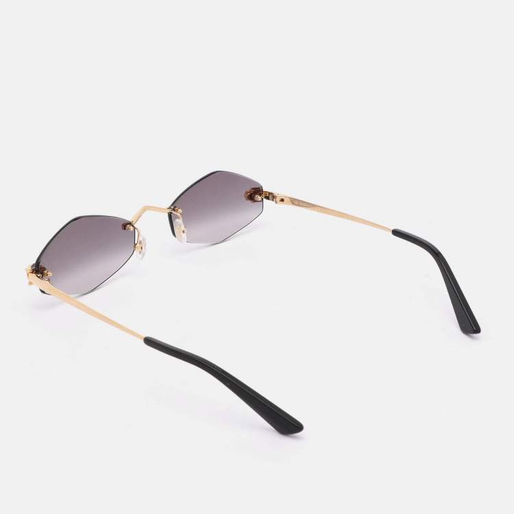 Pre Owned Cartier Gold Tone/Black CT0433S Panther Rimless Sunglass