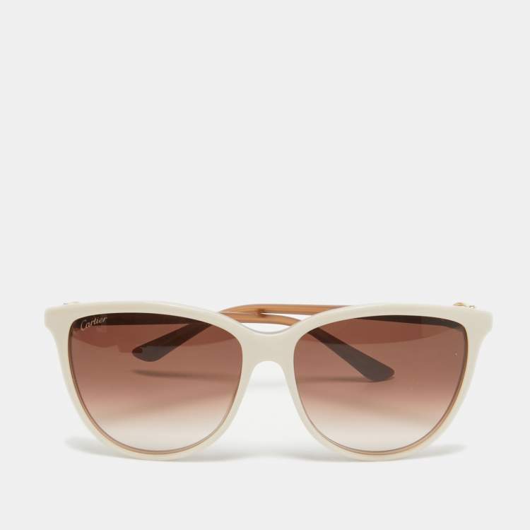 Pre Owned Cartier Cream/Brown Gradient CT0186S Cat Eye Sunglasses