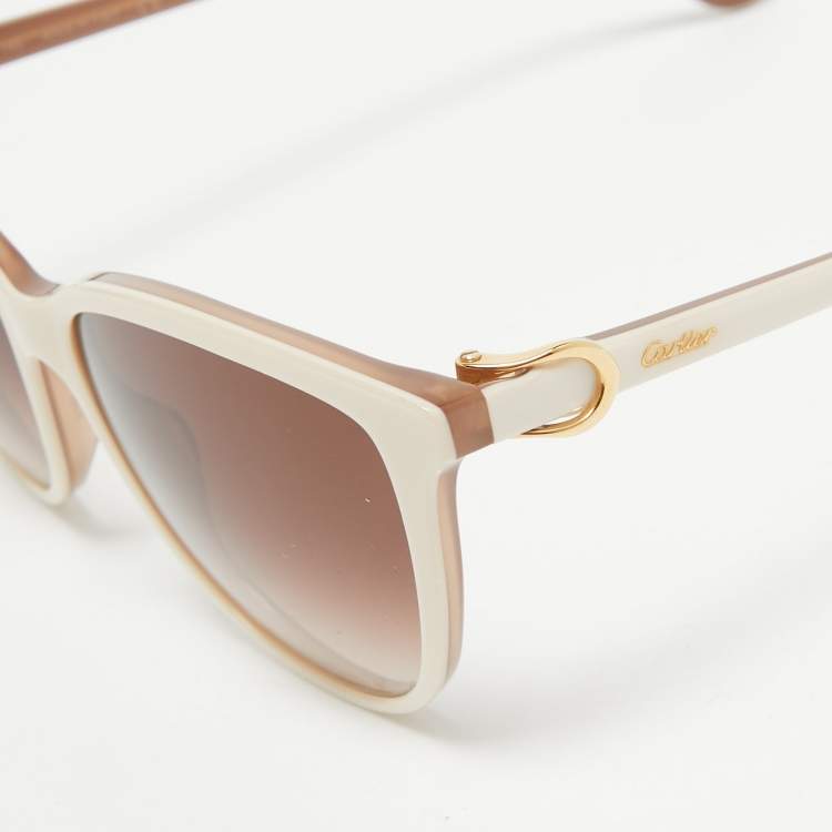 Pre Owned Cartier Cream/Brown Gradient CT0186S Cat Eye Sunglasses