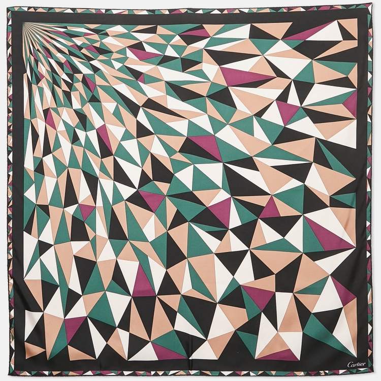 Pre Owned Cartier Multicolor Geometric Print Silk Square Scarf 