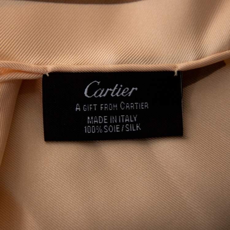 Pre Owned Cartier Peach Panther Print Silk Scarf