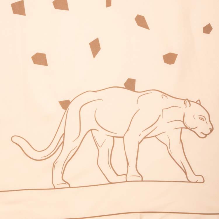 Pre Owned Cartier Peach Panther Print Silk Scarf