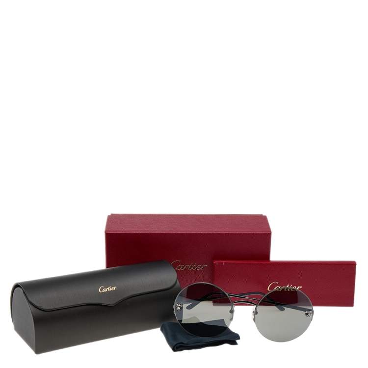 Pre Owned Cartier Black/Silver CT0022S Round Sunglasses