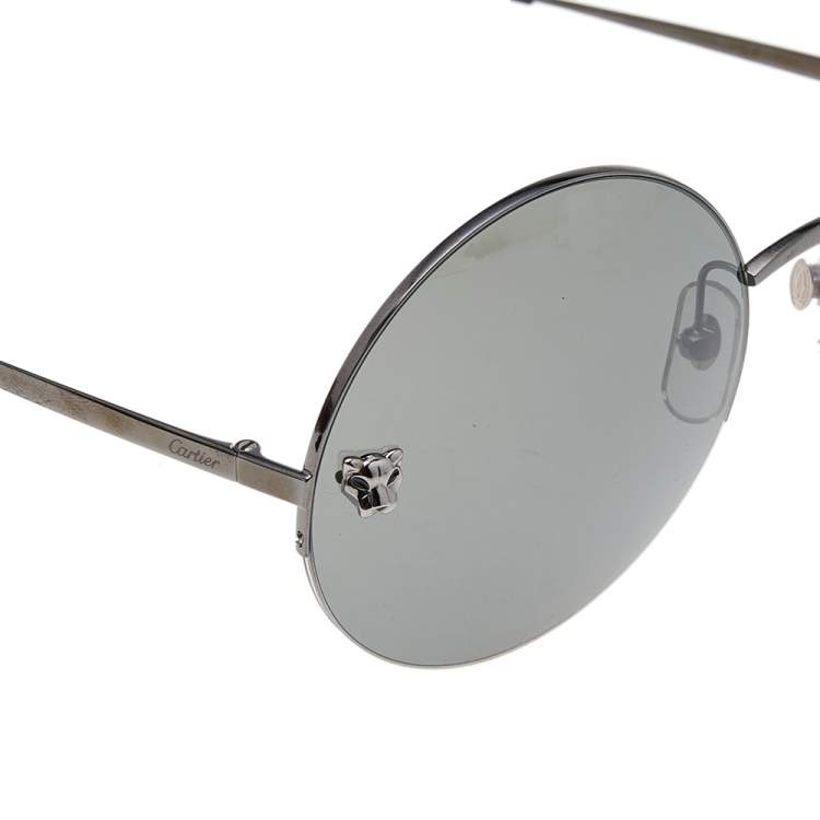 Pre Owned Cartier Black/Silver CT0022S Round Sunglasses
