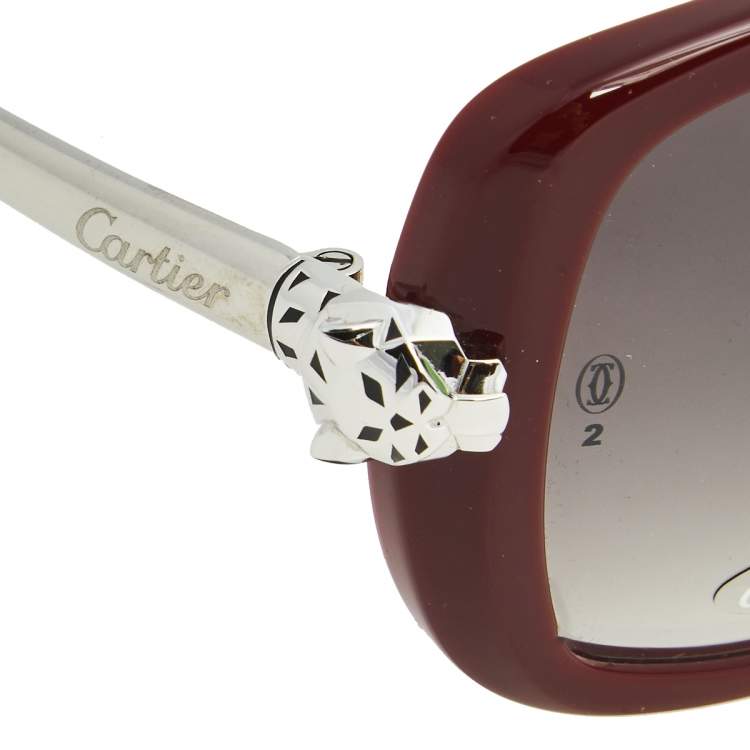 Pre Owned Cartier Burgundy / Grey Gradient Panthère De Cartier Square Sunglasses