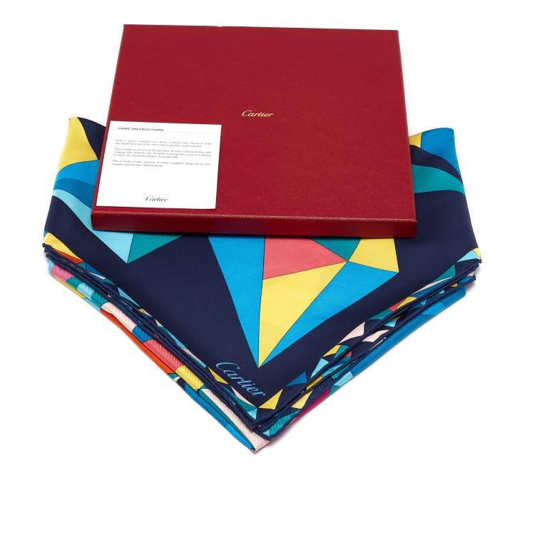 Pre Owned Cartier Multicolor Geometric Print Silk Square Scarf
