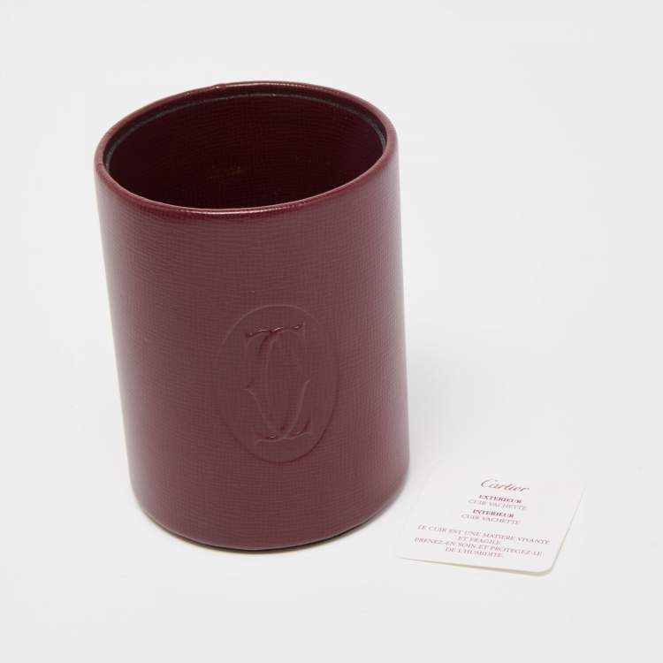 Pre Owned Cartier Burgundy Leather Must de Cartier Pen Holder