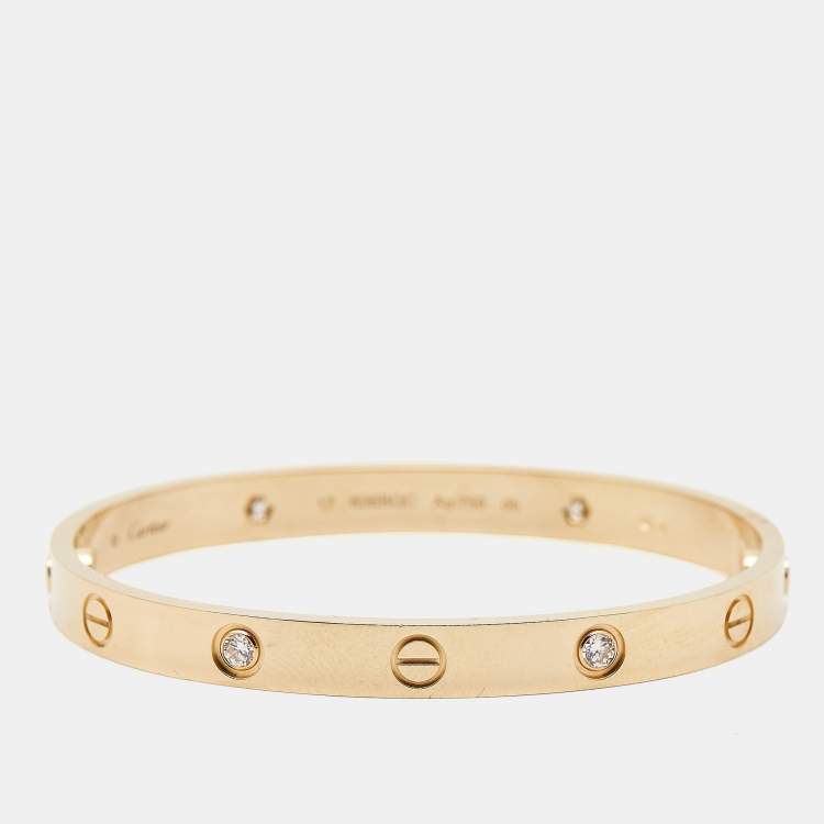 Pre Owned Cartier Love 4 Diamonds 18k Yellow Gold Bracelet 17