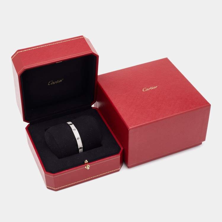 Pre Owned Cartier Love Diamond Paved Ceramic 18k White Gold Bangle Bracelet 16