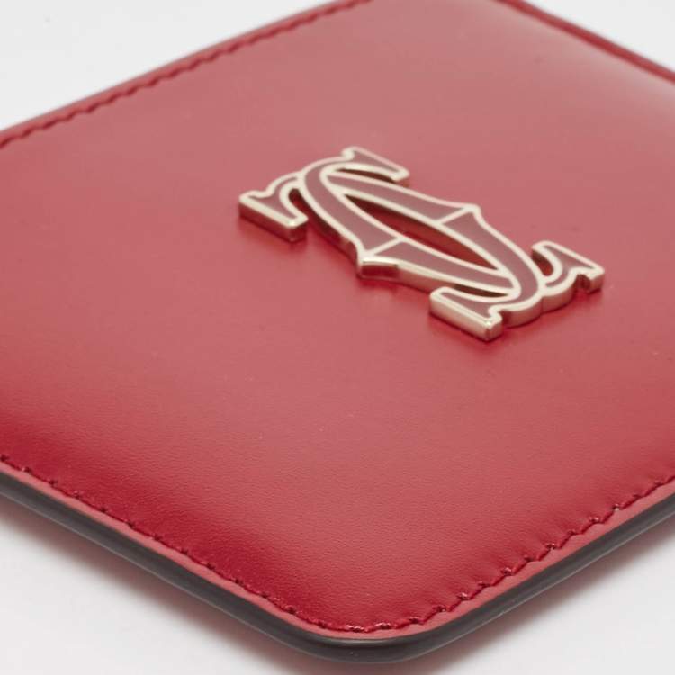Pre Owned Cartier Red Leather C De Cartier Simple Card Holder