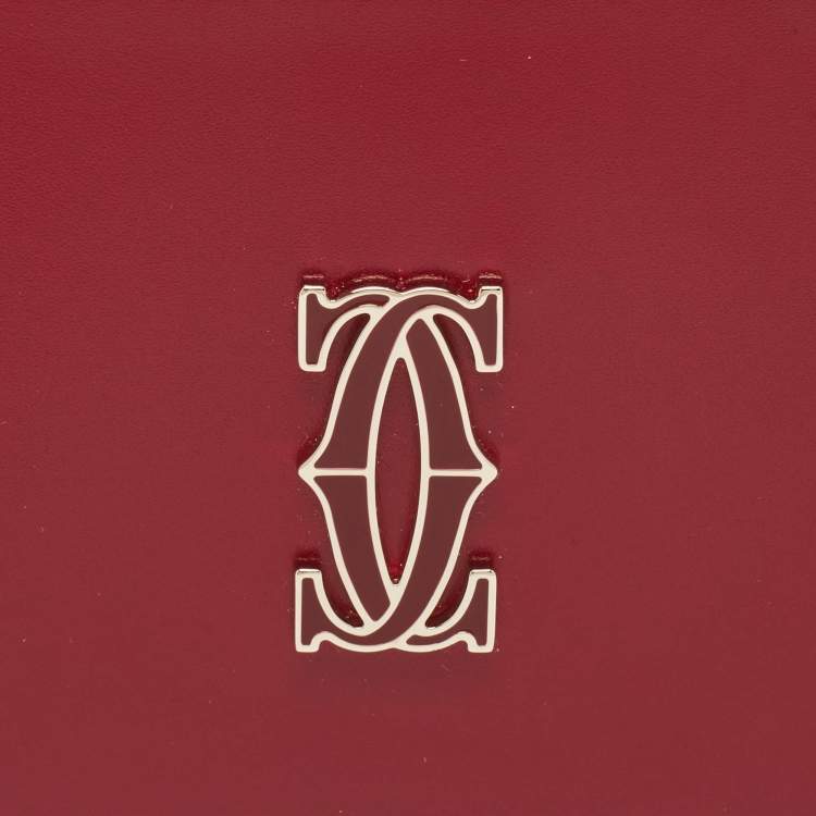 Pre Owned Cartier Red Leather C De Cartier Simple Card Holder