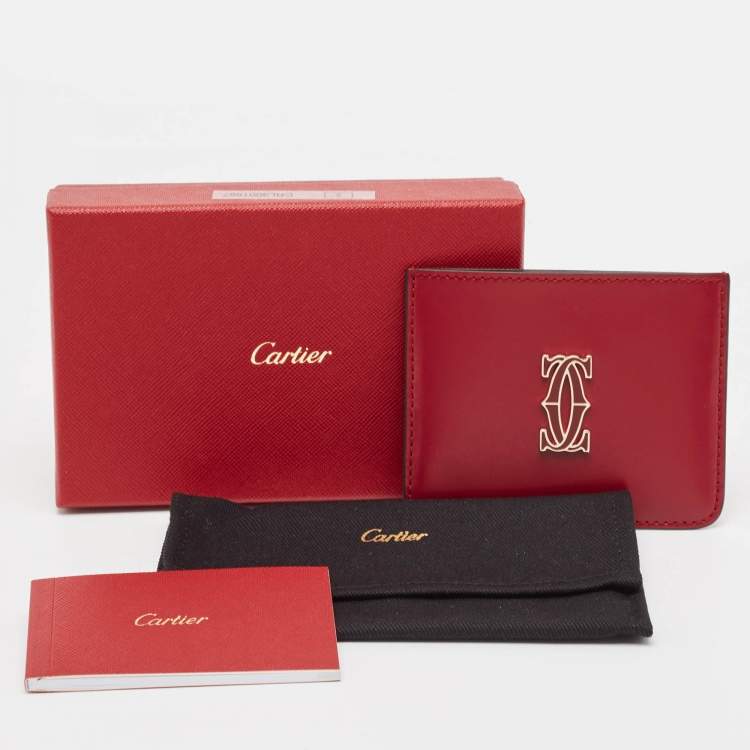 Pre Owned Cartier Red Leather C De Cartier Simple Card Holder