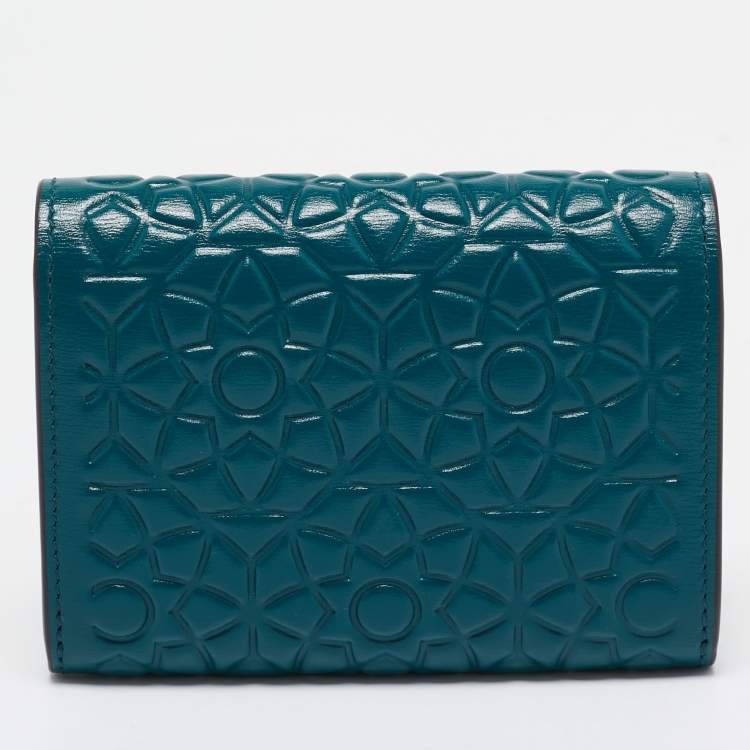 Pre Owned Cartier Teal Green Embossed Leather Panthere De Cartier Card Case
