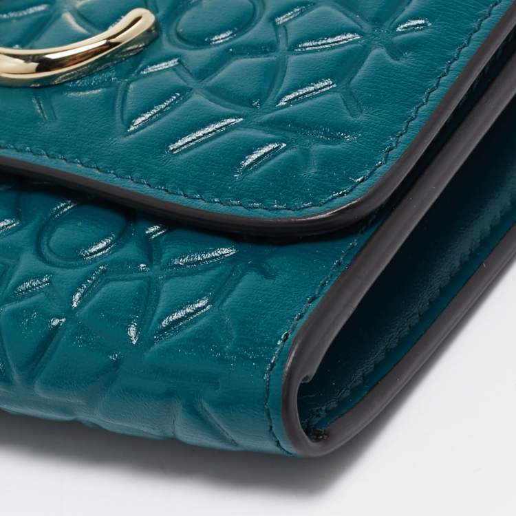 Pre Owned Cartier Teal Green Embossed Leather Panthere De Cartier Card Case