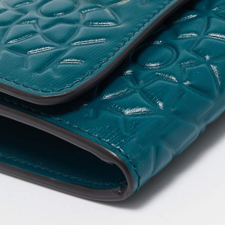 Pre Owned Cartier Teal Green Embossed Leather Panthere De Cartier Card Case