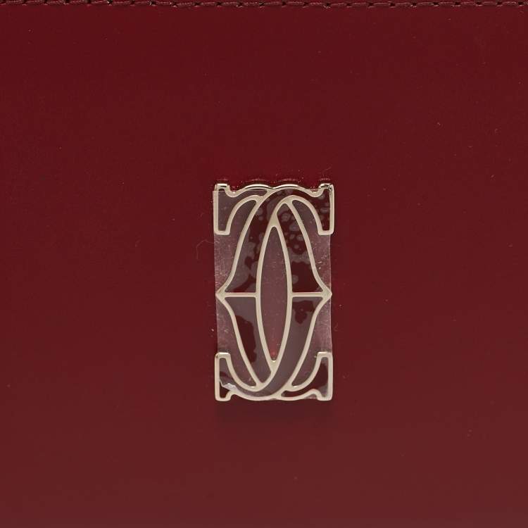 Pre Owned Cartier Burgundy Leather C De Cartier Simple Card Holder