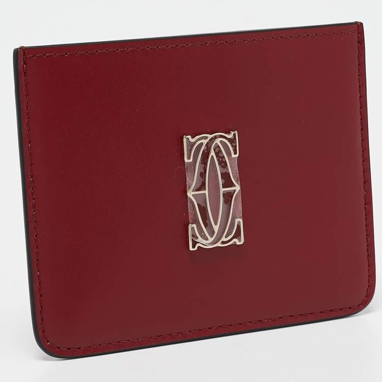Pre Owned Cartier Burgundy Leather C De Cartier Simple Card Holder
