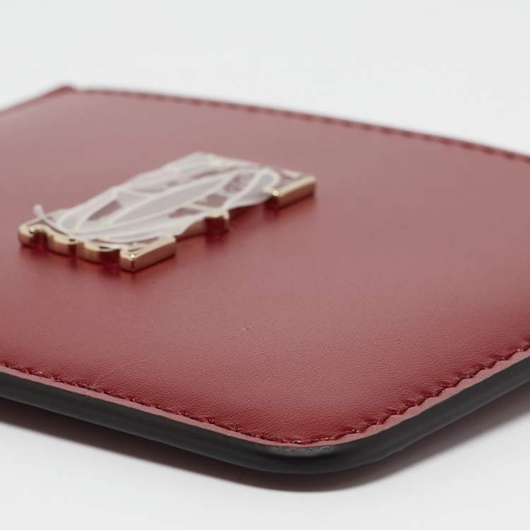 Pre Owned Cartier Burgundy Leather C De Cartier Simple Card Holder