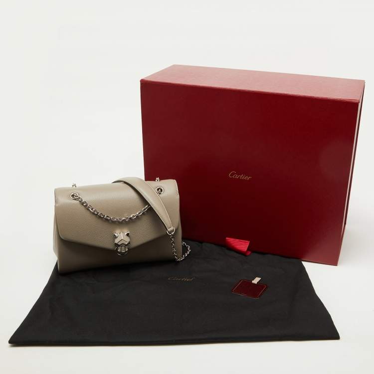 Pre Owned Cartier Grey Leather Small Panthere Chain Shoulder Bag