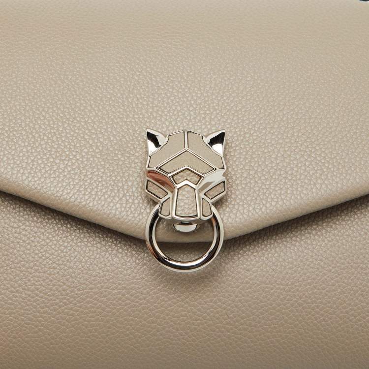 Pre Owned Cartier Grey Leather Small Panthere Chain Shoulder Bag
