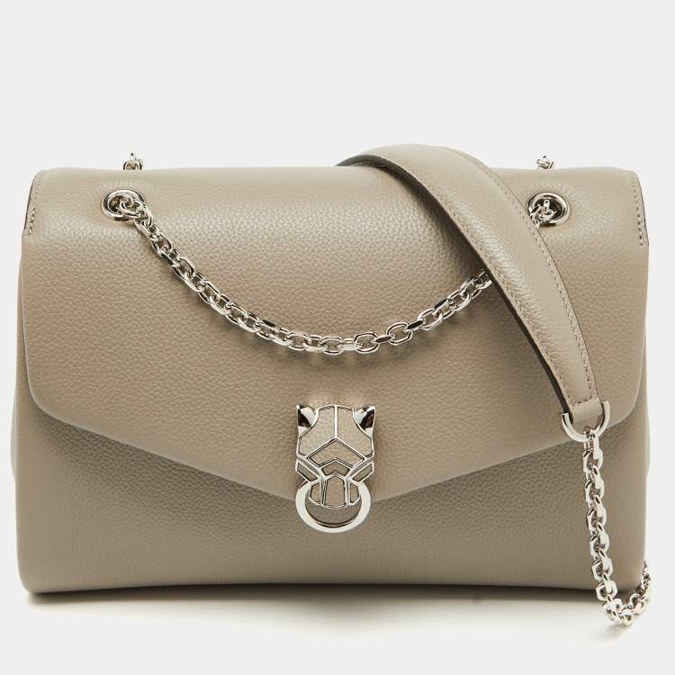 Pre Owned Cartier Grey Leather Small Panthere Chain Shoulder Bag