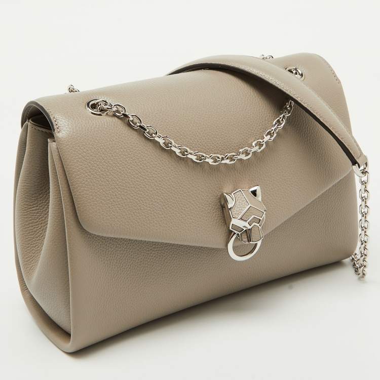 Pre Owned Cartier Grey Leather Small Panthere Chain Shoulder Bag