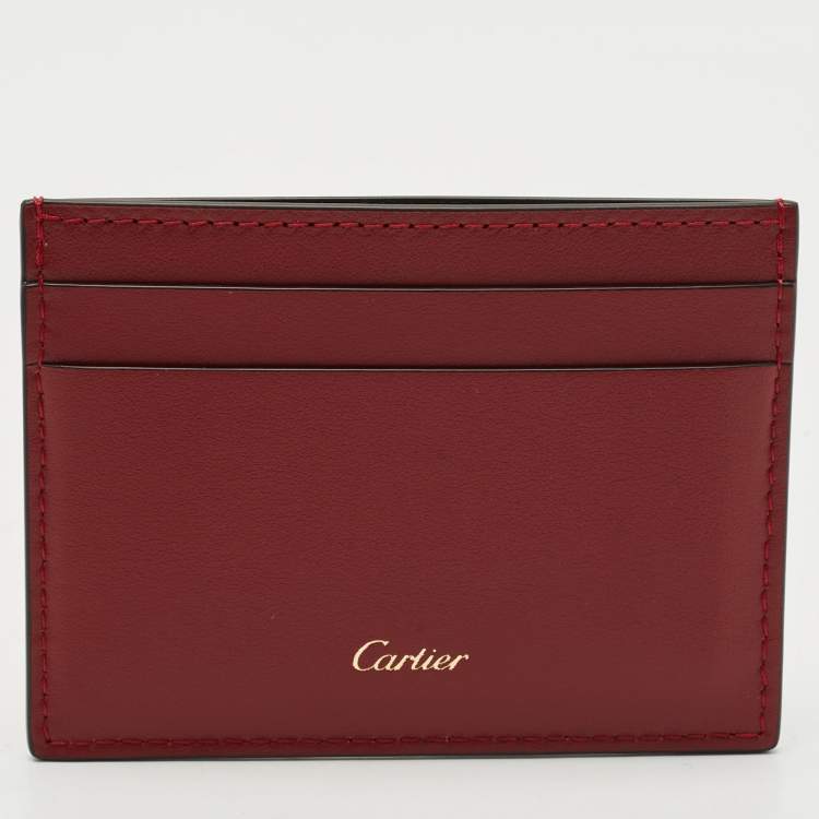 Pre Owned Cartier Red Leather Printed Leather Card Holder
