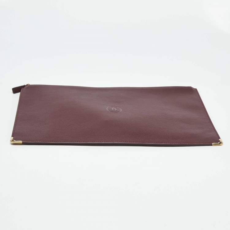 Pre Owned Cartier Burgundy Leather Must de Cartier Flat Pouch 