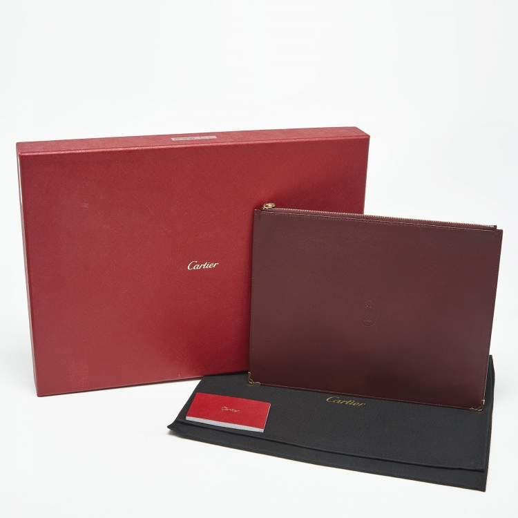 Pre Owned Cartier Burgundy Leather Must de Cartier Flat Pouch 
