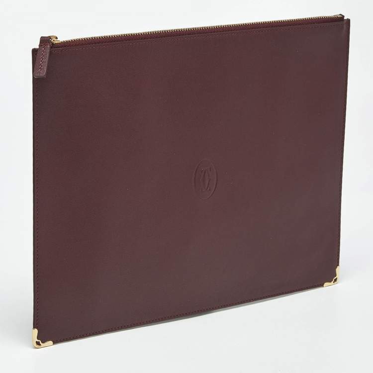 Pre Owned Cartier Burgundy Leather Must de Cartier Flat Pouch 