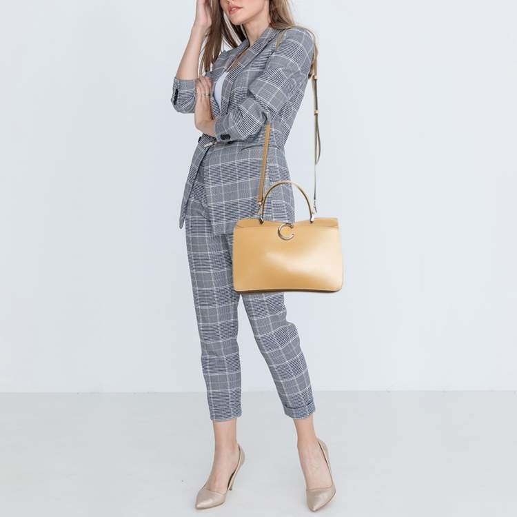 Pre Owned Cartier Camel Leather Small Panthere C De Cartier Top Handle Bag