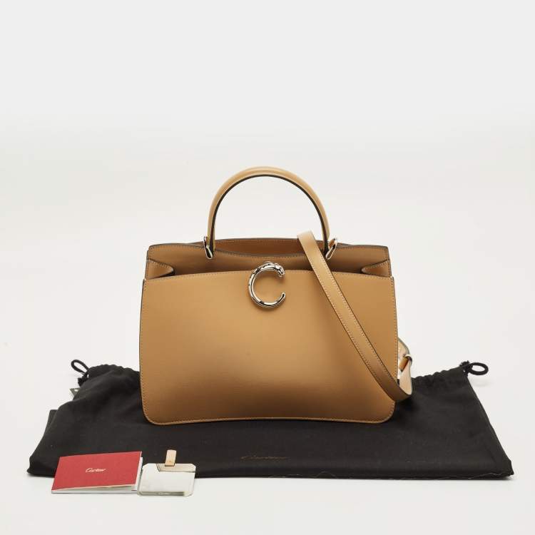 Pre Owned Cartier Camel Leather Small Panthere C De Cartier Top Handle Bag