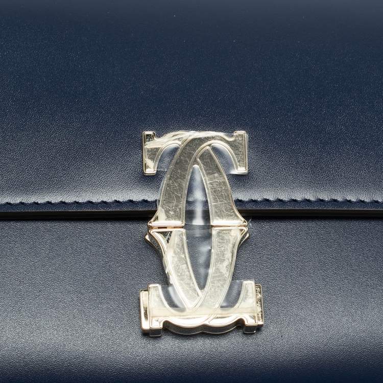 Pre Owned Cartier C De Cartier Mini Navy Blue Leather Shoulder Bag