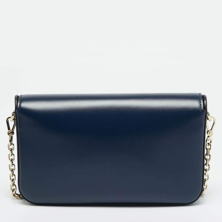 Pre Owned Cartier C De Cartier Mini Navy Blue Leather Shoulder Bag