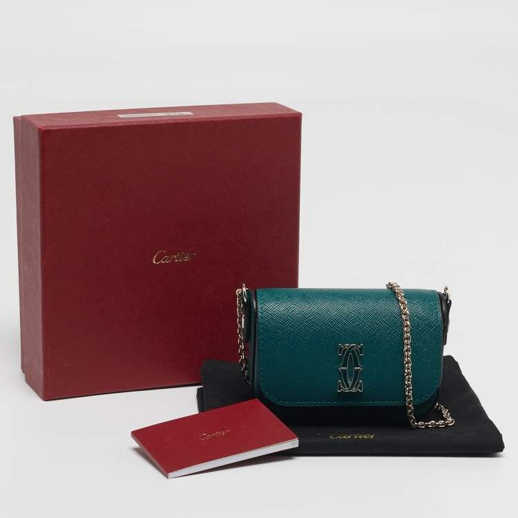 Pre Owned Cartier C De Cartier Mini Green Leather Chain Clutch