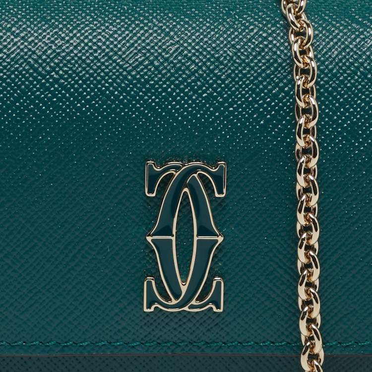 Pre Owned Cartier C De Cartier Mini Green Leather Chain Clutch