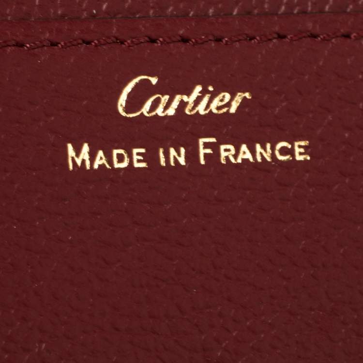 Pre Owned Cartier Dark Red Leather C De Cartier Compact Wallet