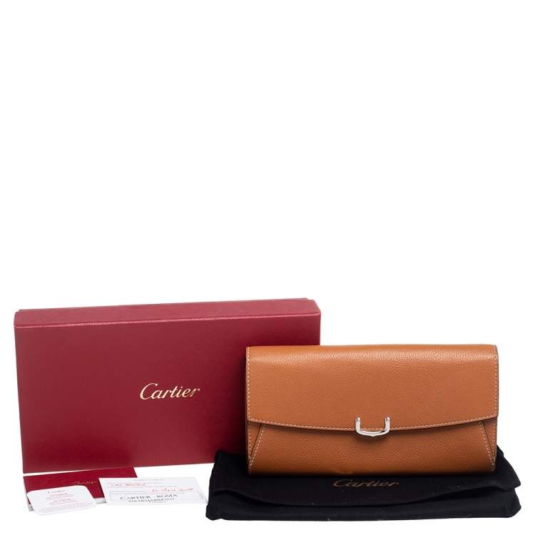 Pre Owned Cartier Tan Leather C De Cartier Continental Wallet