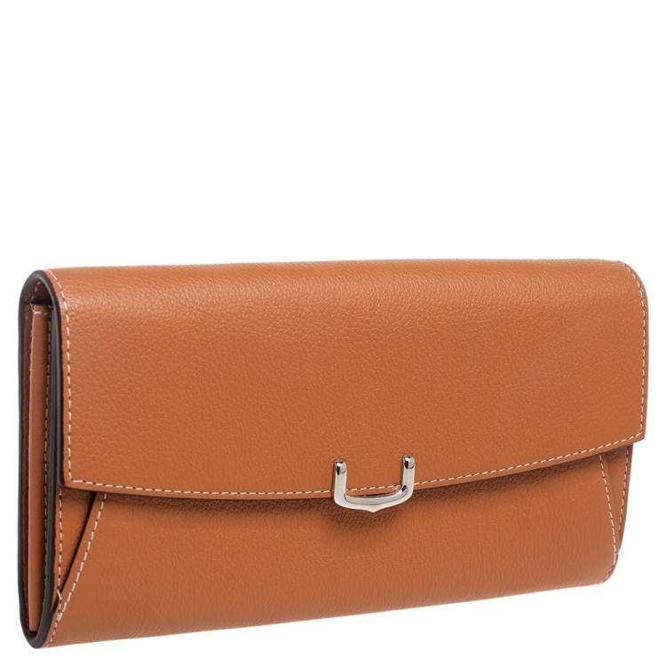 Pre Owned Cartier Tan Leather C De Cartier Continental Wallet
